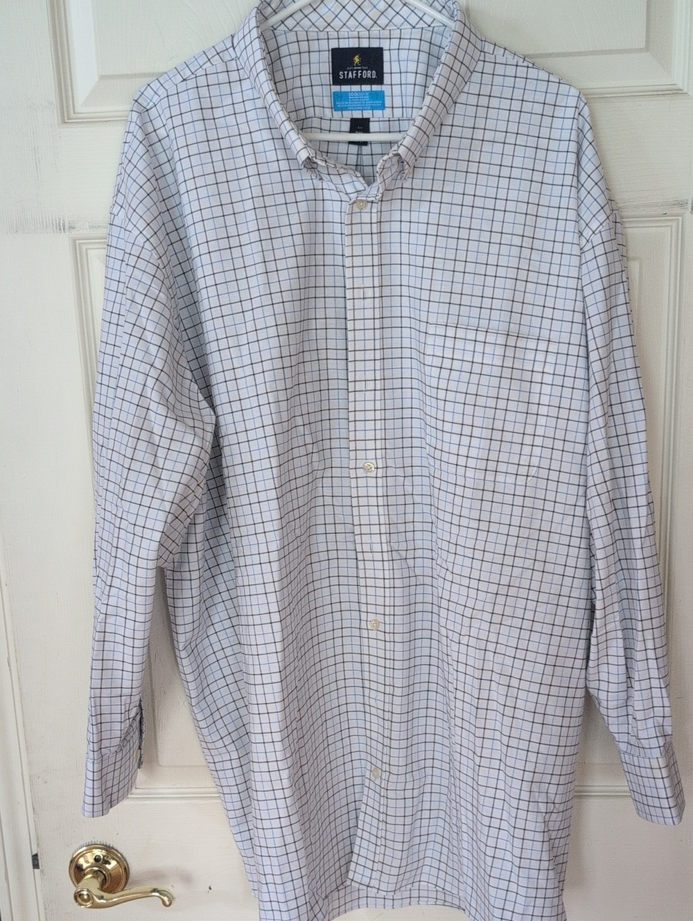 Stafford Men’s White Button-Down Shirt with Navy Windowpane 3XL 19-19.5